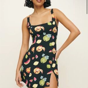 Reformation JUICY Print Noha Black Fruit Print Mini Dress